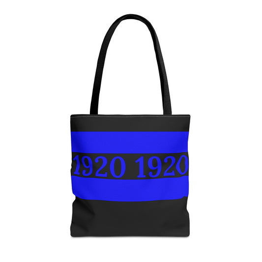 1920 Zeta Phi Beta Sorority Black Tote Bag – Customizable Handle Colors, Stylish and Durable - Royal Blue Stripes